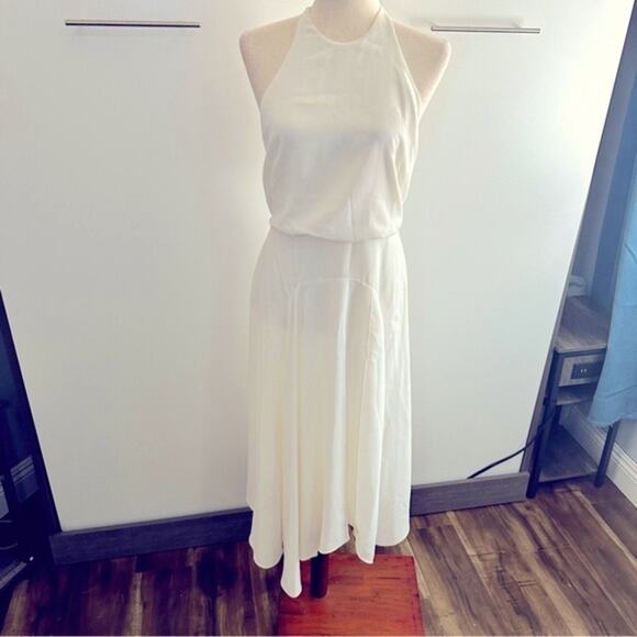 Halston Heritage Size 4 Chalk White Handkerchief Style Midi Dress Glam Party - Picture 3 of 14